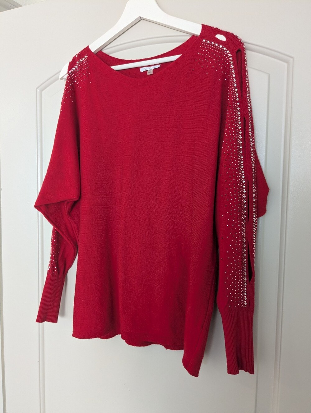 Villa Milano red rhinestone sweater, size S.